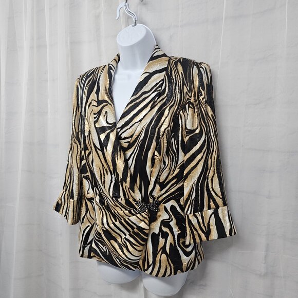 Alex Evenings Tiger Striped Jacket Evening Formal Satin Retro M - Picture 5 of 9